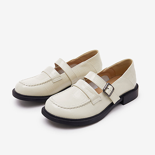 

Women's Loafers & Slip-Ons Chunky Heel Round Toe Patent Leather Solid Colored Black Beige