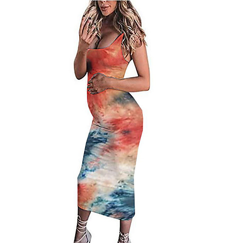 

Women's Sheath Dress Knee Length Dress Purple Blushing Pink Rainbow Orange White Brown Sleeveless Print Print Summer Round Neck 1920s Sexy Holiday 2021 S M L XL XXL