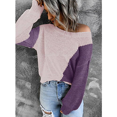 

Women's Multi Color Sweater Long Sleeve Sweater Cardigans Round Neck BlackWhite PinkPurple WhiteCoffee