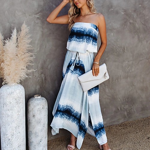 

Women's Strap Dress Maxi long Dress Tie-dye pattern Sleeveless Tie Dye Spring Summer Casual / Daily 2021 S M L