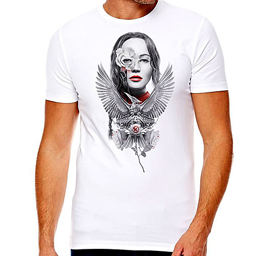 

Men's Unisex Tee T shirt Hot Stamping Graphic Prints Bird Human face Plus Size Print Short Sleeve Casual Tops Cotton Basic Designer Big and Tall White