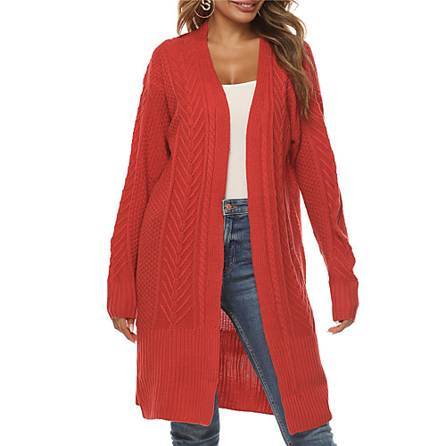 

Women's Knitted Solid Color Cardigan Sweater Long Sleeve Sweater Cardigans Deep V Fall Winter Red