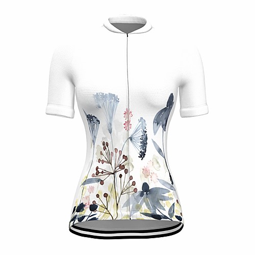 

21Grams Women's Short Sleeve Cycling Jersey Summer Spandex White Floral Botanical Bike Top Mountain Bike MTB Road Bike Cycling Quick Dry Moisture Wicking Sports Clothing Apparel / Stretchy