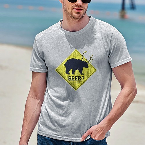 

Men's Tee T shirt Hot Stamping Graphic Prints Deer Plus Size Print Short Sleeve Casual Tops Cotton Basic Designer Big and Tall White Black Gray