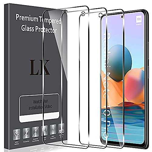 

lk 3 pieces protective film compatible with xiaomi redmi note 10 pro / note 10 pro max bulletproof glass, 9h hardness protective film, hd clear screen protector, scratch-free, easy to assemble