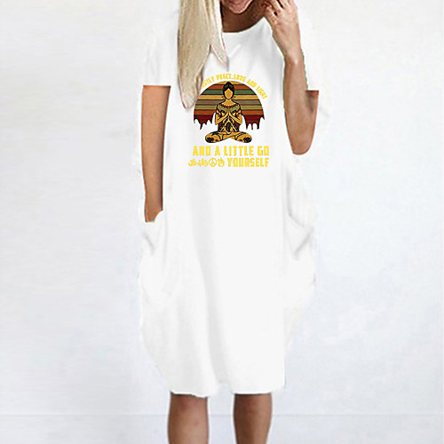 

Women's T Shirt Dress Tee Dress Knee Length Dress Blue Yellow Fuchsia Gray Green White Black Short Sleeve Print Spring Summer Round Neck Casual Oversized 2021 S M L XL XXL 3XL 4XL 5XL