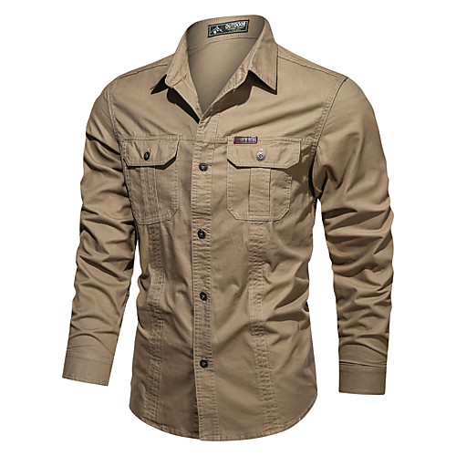 

Men's Shirt non-printing Solid Color Plus Size 2021跨境新款夏季男士军装纯棉纯色衬衫跨境户外长袖军装工装上衣棉工装外贸男纯棉秋天冬天沙滩户外休闲修身合身大码宽松衬衫 collared shirts Long Sleeve Outdoor Tops 100% Cotton Military White Blue Army Green