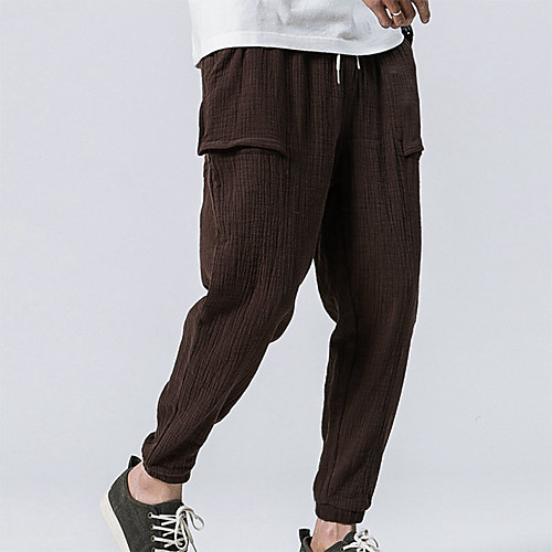 

Men's Sporty Casual / Sporty Breathable Soft Sports Weekend Pants Chinos Pants Solid Color Full Length Drawstring Elastic Waist Black Grey Brown Navy Blue