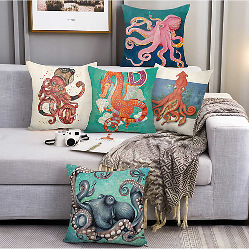 

Octopus Double Side Cushion Cover 5PC Soft Decorative Square Throw Pillow Cover Cushion Case Pillowcase for Bedroom Livingroom Superior Quality Machine Washable Outdoor Cushion for Sofa Couch Bed Chair