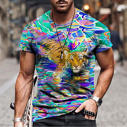 

Men's Tee T shirt 3D Print Graphic Tiger Plus Size Short Sleeve Casual Tops Basic Designer Slim Fit Big and Tall A B C