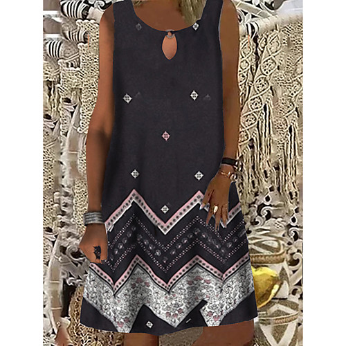 

Women's Sundress Short Mini Dress White Black Sleeveless Floral Print Summer Round Neck Hot Casual Boho Beach 2021 S M L XL XXL