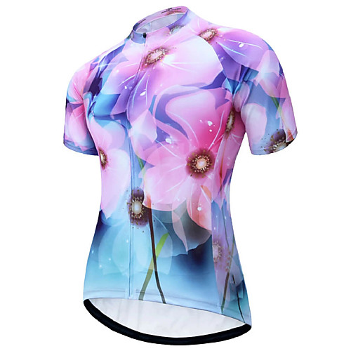 

21Grams Women's Short Sleeve Cycling Jersey Summer Spandex Polyester RedBlue Floral Botanical Bike Jersey Top Mountain Bike MTB Road Bike Cycling Quick Dry Moisture Wicking Breathable Sports