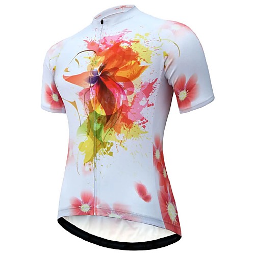 

21Grams Women's Short Sleeve Cycling Jersey Summer Spandex Polyester Red and White Floral Botanical Bike Jersey Top Mountain Bike MTB Road Bike Cycling Quick Dry Moisture Wicking Breathable Sports