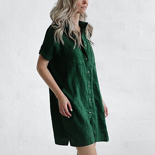 

Women's Shirt Dress Knee Length Dress Green White Black Short Sleeve Solid Color Spring Summer Casual / Daily 2021 S M L XL XXL XXXL 3XL / Cotton / Cotton