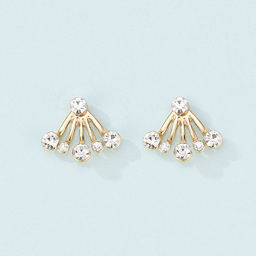 

Fashion Fan-Shaped Front And Rear Earrings Alloy Inlaid Rhinestone Earrings Two Ways To Wear 2021