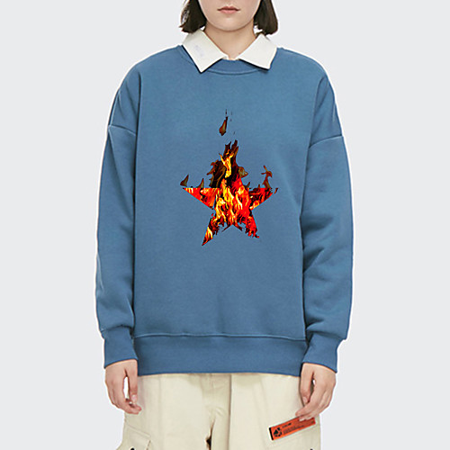 

Women's Pullover Sweatshirt Flame Print Daily Other Prints Basic Hoodies Sweatshirts Loose Blue Blushing Pink White
