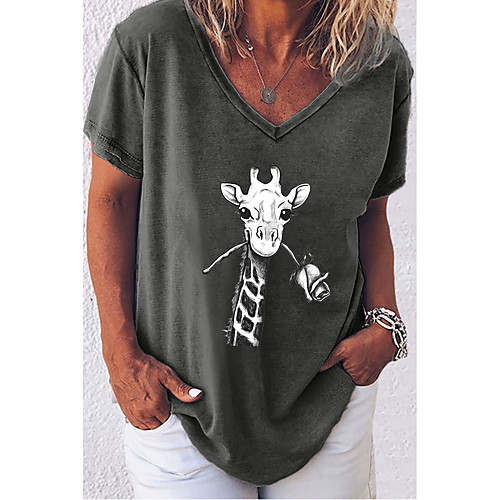 

Women's T shirt Graphic Printing V Neck Tops Loose Army Green Gray White