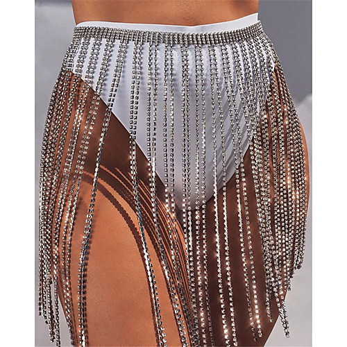 

Women's Weekend Nightclub Party Sexy Skirts Solid Colored See Through Tassel Fringe Cut Out Gold Silver