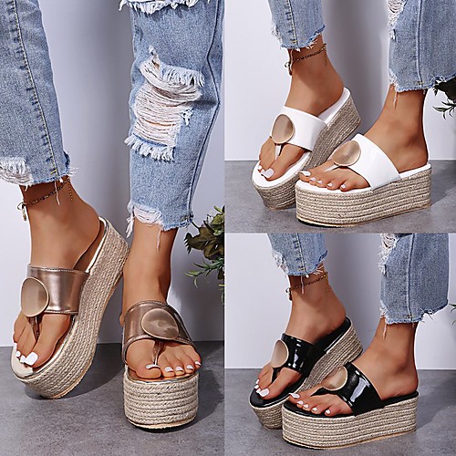 

Women's Sandals Espadrilles Platform Sandals Platform Round Toe PU Solid Colored White Black Champagne