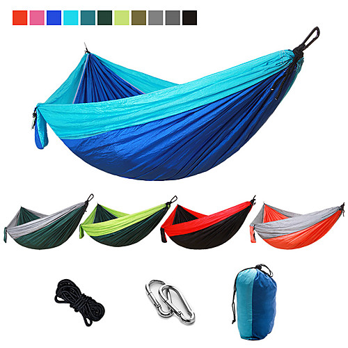 

Camping Hammock Outdoor Portable Breathable Quick Dry Ultra Light (UL) Foldable Parachute Nylon with Carabiners and Tree Straps for 2 person Hunting Fishing Hiking Transparent Green Pink and Blue