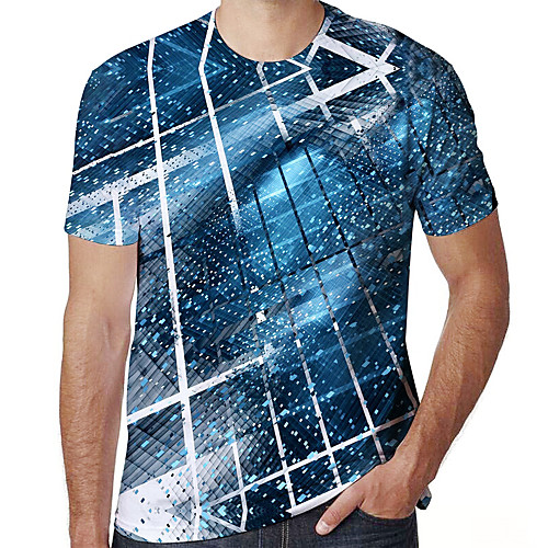 

Men's T shirt Shirt 3D Print Geometric 3D Print Print Short Sleeve Casual Tops Casual Fashion Round Neck Blue