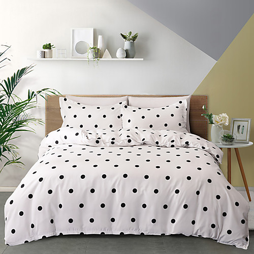 

Bedding Comforter Set Soft 3Pcs Black Polka dots Three Piece Set Supreme Lightweight Microfiber Duvet Cover Simplicity Set(1 Duvet Cover 2 Pillow Shams)
