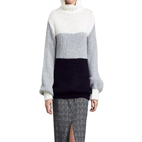 

Women's Multi Color Sweater Long Sleeve Sweater Cardigans High Neck Stripe