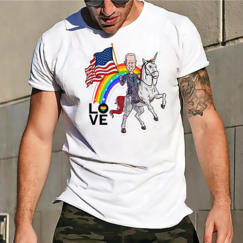 

Men's Unisex Tee T shirt Hot Stamping Rainbow Graphic Prints American Flag Independence Day Plus Size Print Short Sleeve Casual Tops Basic Designer Big and Tall Round Neck White / Summer