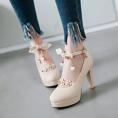 

Women's Heels Chunky Heel Round Toe PU Synthetics White Black Pink