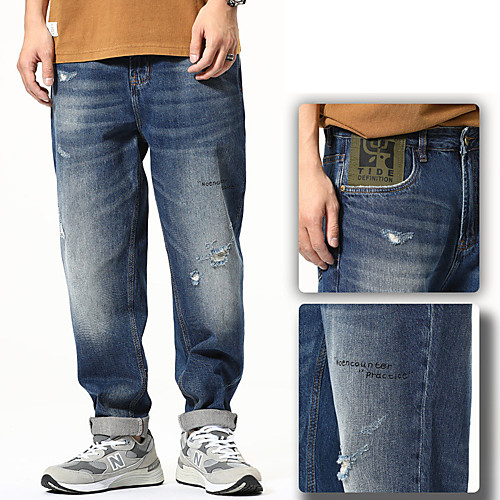 

Men's Stylish Sporty Casual / Sporty Streetwear Comfort Daily Sports Pants Jeans Trousers Pants Letter Full Length Pocket Blue