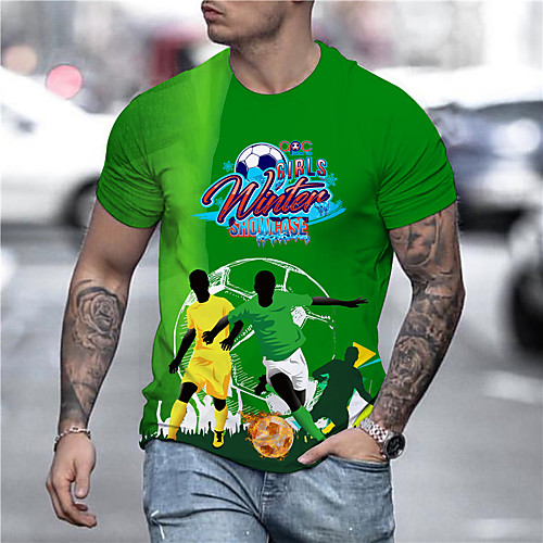 

Men's Unisex Tee T shirt Shirt 3D Print Graphic Prints Football Print Short Sleeve Daily Tops Casual Designer Big and Tall Green