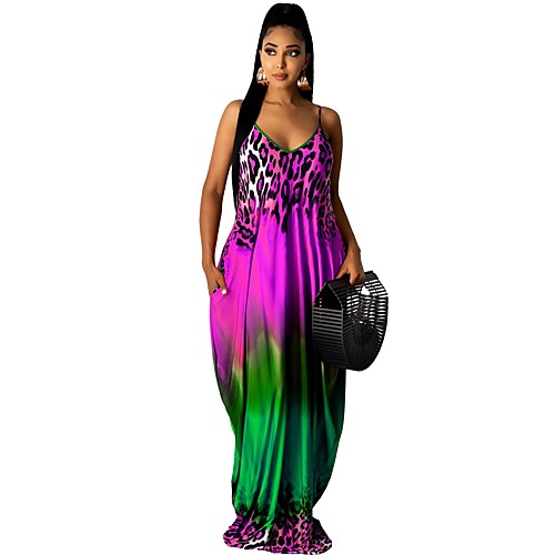 

Women's Strap Dress Maxi long Dress Blue Purple Yellow Orange Sleeveless Pattern Summer Casual 2021 S M L XL XXL