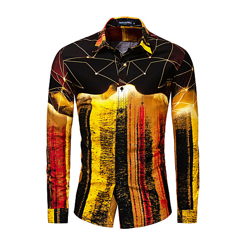 

Men's Shirt Geometry Button-Down Long Sleeve Street Tops Cotton Casual Fashion Comfortable Gold