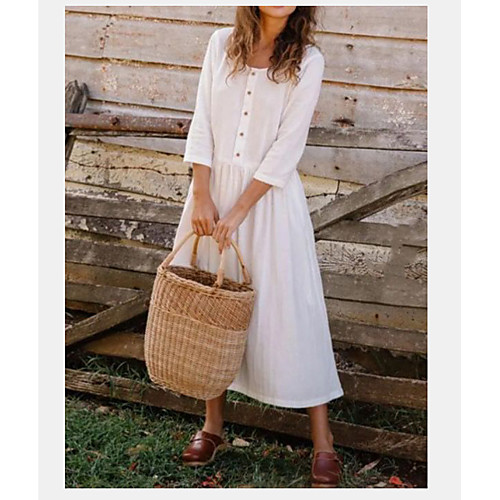 

Women's Swing Dress Midi Dress White Black Half Sleeve Solid Color Spring Summer Casual 2021 S M L XL XXL XXXL