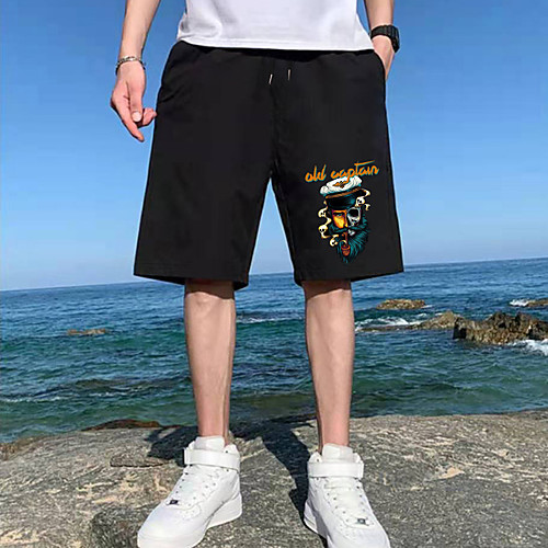 

Men's Shorts Sports Casual Daily Shorts Pants Letter Short Drawstring Pocket Print Black