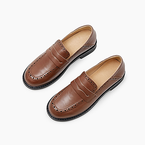 

Women's Loafers & Slip-Ons Chunky Heel Round Toe Daily Nappa Leather Solid Colored Black Brown