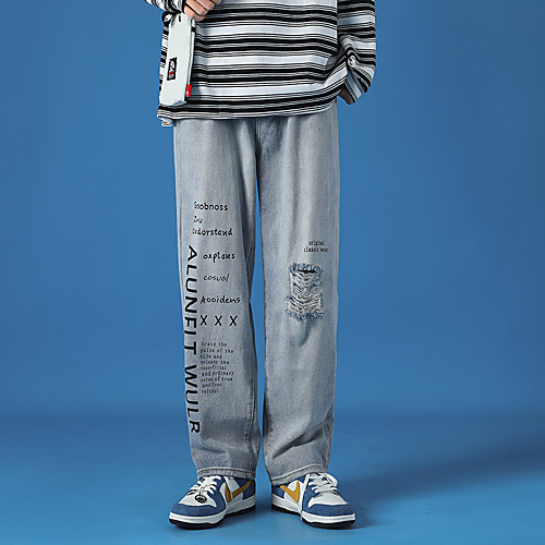

Men's Hip-Hop Streetwear Cycling Quick Dry Moisture Wicking Lightweight Breathable Soft Outdoor Sports Casual Sports Culottes Wide Leg Jeans Pants Solid Color Letter Ankle-Length Wide Leg Floral