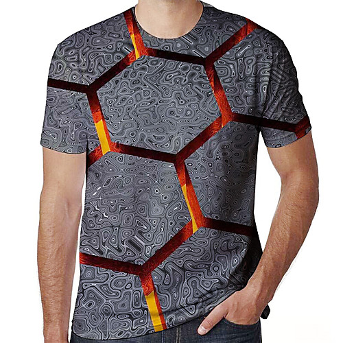 

Men's T shirt Shirt Color Block 3D Plus Size Short Sleeve Daily Tops Basic Round Neck Black