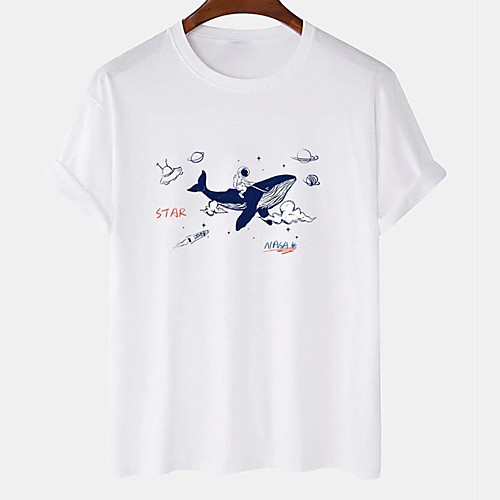 

Men's Unisex Tee T shirt Hot Stamping Graphic Prints Whale Astronaut Plus Size Print Short Sleeve Casual Tops Cotton Basic Designer Big and Tall White Khaki