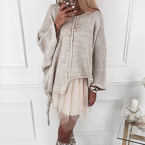 

Women's Solid Color Cardigan Long Sleeve Sweater Cardigans U Neck Apricot