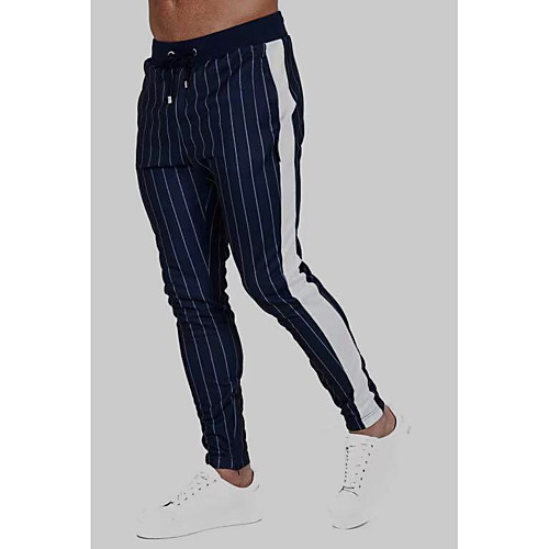 

Men's Athleisure Sports Outdoor Sports Casual Sports Pants Sweatpants Pants Stripe Full Length Print Black Navy Blue