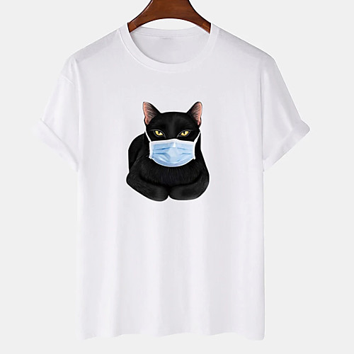 

Men's Unisex Tee T shirt Hot Stamping Cat Graphic Prints Plus Size Print Short Sleeve Casual Tops Cotton Basic Designer Big and Tall White Khaki Gray