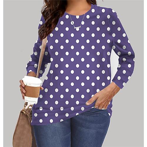 

Women's Plus Size Tops Sweatshirt Polka Dot Graphic Print Long Sleeve Crewneck Basic Purple Big Size XL XXL 3XL 4XL 5XL