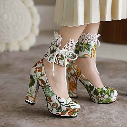 

Women's Heels Chunky Heel Round Toe PU Synthetics White Yellow Black