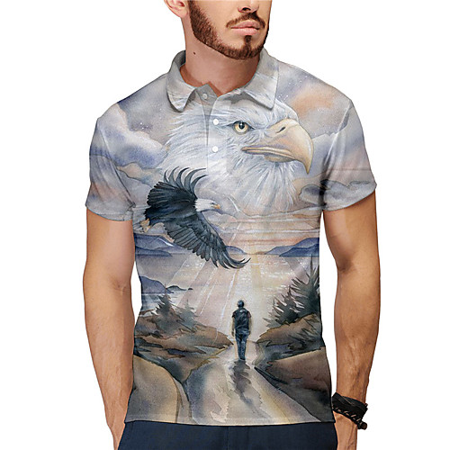 

Men's Golf Shirt Tennis Shirt 3D Print Eagle Animal Button-Down Short Sleeve Street Tops Casual Fashion Cool Gray / Sports