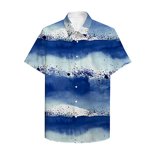 

Men's Shirt 3D Print Striped Plus Size 3D Print Button-Down Short Sleeve Casual Tops Casual Fashion Breathable Comfortable Blue