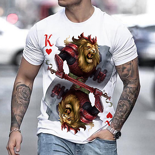 

Men's Tee T shirt Shirt 3D Print Graphic Prints Lion Print Short Sleeve Daily Tops Casual Designer Big and Tall White