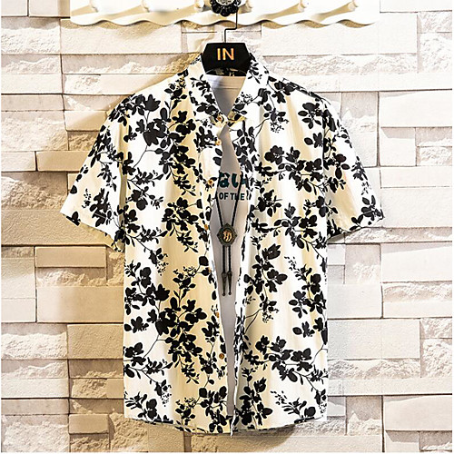 

Men's Shirt Graphic Short Sleeve Casual Tops Casual Fashion Tropical Classic Collar White Black / Summer