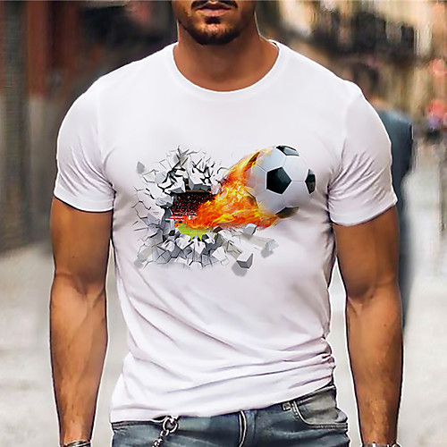 

Men's Tee T shirt Shirt Hot Stamping Graphic Prints Football Print Short Sleeve Casual Tops Cotton Basic Designer Big and Tall White