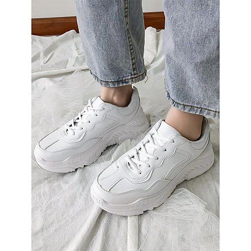 

Women's Trainers Athletic Shoes Flat Heel Round Toe PU Solid Colored White